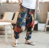 Men's Baggy Cotton Linen Harem Plus Size Wide Leg Trousers Boho Cross-pants 240308