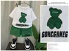 Ensembles de vêtements Summer Boys Costume 2024 Coton Top à manches courtes Short en soie glacée 2pcs Set Bear Pattern Enfants Survêtements pour 3-12Y