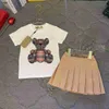 Designer roupas de bebê menina vestido moda crianças manga comprida vestido tamanho 90-140 cm peito carta logotipo decoração criança saia
