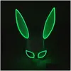 Party Masks Cosplay Mask Led Light Up Bunny Women Halloween Y Rabbit Dj Bar Night Club Costume Carnival Drop Delivery Dhiv8