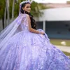 Robes de Quinceanera lavande fleur 3D douce 15 robe de bal Cape chérie avec robe de bal à paillettes robes de fête d'anniversaire 326 326