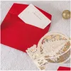 Cartes-cadeaux 10 pièces / lot 3D Pop Up Carte de voeux de Noël Laser Cut Merry Deer Santa Cartes d'or rouge avec enveloppe C9008 201214 Drop D Dhkf7