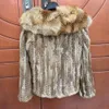 2024 True Rabbit Woven Coat with Fox Hair Collar Long Sleeped Haining Women's Fur Top 670062