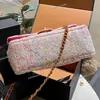 20/25 cm Kvinnor Designer Gradient Tweed Shoulder Bag Pink Emamel Hårdvara Färgglad bokstavsdekoration Classic Flap Red Matelasse Chain Lady Purse Cross Body Handbag