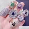 Band Rings Plated Colors Gem Lady Fashion Exaggerated Rhinestone Ring Mix Different Style And Size 16-20 Drop Delivery Jewelry Dh9O1