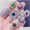 Bandringen Vergulde kleuren Edelsteen Dame Mode Overdreven Strass Ring Mix Verschillende Stijl En Maat 16-20 Drop Levering Sieraden Dh9O1