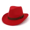 Bérets Vintage Western Cowboy chapeau hommes rétro Bowler Fedora femme noir rouge feutre large bord Jazz casquette Cowgirl Sombrero Hombre