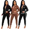 Mode tweedelige broek trainingspak dames casual slanke jas en broek sets outfit gratis schip