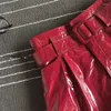 Women's Shorts Street Women Genuine Leather Sheepskin Fashion High Waist Wide Leg Brand Red Black Sashes Casual Female