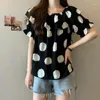 Blouses pour femmes Été Chemise en mousseline de soie à manches courtes pour femmes Casual Polka Dot Sweet Ruffles Blouse Off Épaule Tops Vêtements amples 27905