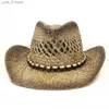 Chapeaux à larges bords Chapeaux de seau Nouveau printemps/été Chapeau de couple pour hommes et femmes Voyage Pare-soleil Western Cowboy Str Hat tissé à la main Chapeau d'herbe salée L240308