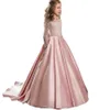 2019 Summer Bridesmaid Long Sleeve Trailing Princess Dress Elegant Satin Kids Dresses For Girls Children Party And Wedding Dress J2009945