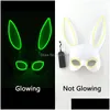 Party Masks Cosplay Mask Led Light Up Bunny Women Halloween Y Rabbit Dj Bar Night Club Costume Carnival Drop Delivery Dhiv8