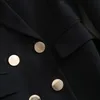 Kvinnlig svart blazer dubbelbröst kappa kvinnors temperament midja inslaget högkvalitativt smal fast färg mångsidig kostym jacka 240228