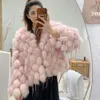 Haining 2023 Autumn/Winter New True Fox Grass Women's Short Car Stripe Tassel Thickened Fur Coat Women 625939