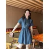 Designer CE23 Springsummer New Fashionable All Over Letter Printing Tencel Denim midja Slim Fit Dress 8TQB