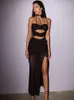 Casual Jurken WeiYao 2024 Zomer Mesh Sheer Elegante Bloem Halter Strapless Party Clubwear Sexy Backless Uitgesneden Maxi Jurk Voor Vrouwen