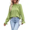 Kvinnors blusar kvinnor t-shirt casual blus chic streetwear löst fit veckad med ruffle manschetter höst vinter fast färg