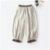 Pantaloni da donna stile giapponese Mori Girl pizzo cotone lino pantaloni larghi da donna Harem