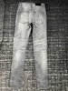 Jeans para hombres Jeans para hombres 2023 Llegada Moda Ripped Grey Agujeros rasgados Hacer costura vieja Cuero amarillo Slim Pies pequeños High Street 240308