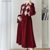 Maternity Dresses Pregnant Women Clothing Autumn Winter Long Knit Dresses 2023 New Button V-Neck Patchwork Pattern Female Maternity Dress Sweater L240308