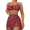 Mulheres Swimwear Impressão Digital Malha Três Peças Bikini Split Swimsuit Menina Sexy Triângulo 90s Recorte Manga Curta