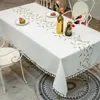 Nappe de table en coton et lin avec pompon brodé de feuilles, couverture anti-poussière pour cuisine, salle à manger, décoration de table de fête à domicile