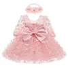 3 6 12 18 24 36 Months born Dress Flowers Mesh Fashion Party Little Princess Baby Dress Christmas Birthday Gift Kids Clothes 240226