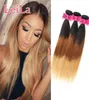 Indian Raw Virgin Hair Straight 1B427 Hår exenisons 3 buntar indiska raka väver naturlig färg från Leila4129290