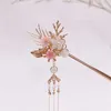 Hair Clips Chinese Hanfu Stick Girls Tassel Hairpin For Women Metal Floral Golden Bun Forks Chopsticks Vintage Jewelry