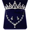 Goldene Zirkon Braut Krone Drei-teilige Set Brautzubehör Hochzeit Krone Tiara Halskette Ohrringe Schmuck Set 2406