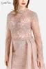 Robes de soirée rose manches longues avec traîne sirène 2024 Dubaï tenue de soirée robes pour femmes de mariage HO1063