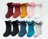 Meias plissadas para bebês meninas, meias com laços e botões 100 algodão com babados e joelhos, meias sólidas em 10 cores para crianças 08t5814443