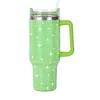 40oz Shiny Diamond Tumble Coffee Insulation Cup Stainless Steel Car Bottle Straw Large Capacity Rhinestone Cup