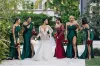 NEW Custom Made Emerald Green Side Split Bridesmaid Dresses Difference Neckline Long Wedding Party Guest Gowns Plus Size