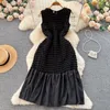 Casual Dresses SSSS Women Summer Dress 2024 Style White Black O Neck Sleeveless Loose midje Ruffles Patchwork Female Midi