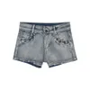 Denim super curto americano meninas cintura baixa rebite furlined lavado fazer calças velhas sexy verão streetwear y2k vintage 240228