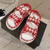 Dames Platform Hakken Sandalen Designer Tweed Outdoor Strandschoen Dames Slingbacks Slippers Vrijetijdsschoen Zomer Roze Groen Rood Zwart Met Stofzakken Voor Cadeaus Muiltjes