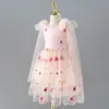 Sommer Kinder Mädchen Party Kleid Erdbeere Stickerei Mesh Prinzessin Neckholder Kleider Kinder Formale Kleidung H0508 240223