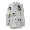 Bowknot Decoration Blauses Women Letters Brodered Shirts Lapel Neck Long Sleeve Blaus Designer Tees