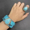 Ensemble collier et boucles d'oreilles, bague et Bracelet transfrontaliers en Europe et amérique, bijoux en cuir bleu lac, 2024