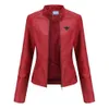 Giacca slim fit in pelle da donna Giacca sottile primaverile e autunnale giacca da motociclista da donna giacca di pelle con collo in piedi di grandi dimensioni