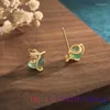 Studörhängen Green Jade Ear Studs Amulet Women Jewelry Zircon Gifts Crystal Chalcedony Natural Fashion 925 Silver Gemstone