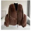 Fox Grass Women's Short 2023 New Haining Sheepskin Motorcycle Wear Leather And Fur Integrated Coat Winter 9951