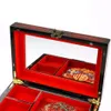 Luxury Pingyao Retro Chinese Makeup Box Ring Halsband Multi-Layer Jewelry Wood High-End Box Brud Wedding Jewelry Storage235o