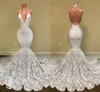 Style Mermaid White Prom Dresses Long Sexy Halter Backless Sparkly Sequin African Black Girl Formal Party Evening Gown BC14848