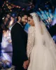 Arabski Aso Ebi luksusowa cekinowa cekinowa muzułmańska sukienka ślubna syrenka wykwintna czystka szyja koronki perły koraliki z długim rękawem sukienki ślubne pociąg dworzec vestido de novia
