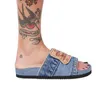 Nouveau couple denim slipper femelle sandales non glissantes confortables pantoufles plates d'été femme glisses de plage extérieure neutre chaussures décontractées femmes mules 35-43