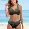 Costumi da bagno da donna Bikini a vita bassa da donna Costume da bagno sexy in due pezzi con scollo a V stampato con paillettes glitterate Costumi da bagno da spiaggia S-5XL L240308