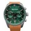 BROWN MENS Titta på Japan VK63 Quartz Movement Chronograph Wrist Watches Mint Green Dial Steel Strap Sports Clock 44mm